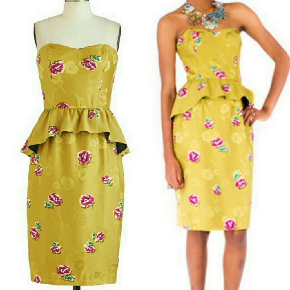 NWT Strapless Chartreuse Peplum Dress